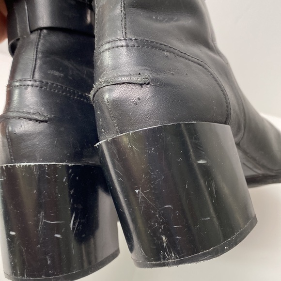 Zara Ankle Boots Women US 7.5 EU 38 Black Pointy Toe Block Heel Strap Moto Biker - Picture 14 of 16